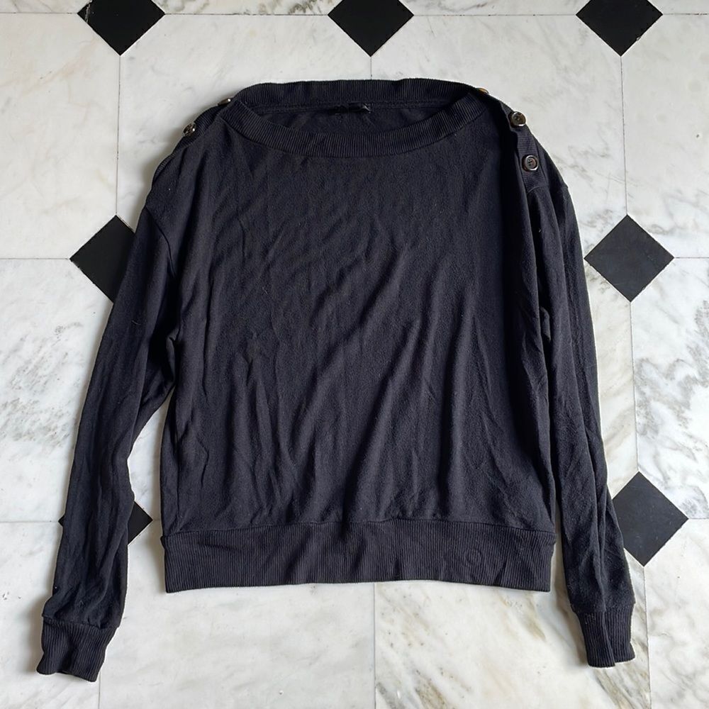 J. Crew Black Boatneck Sweater with Shoulder Buttons